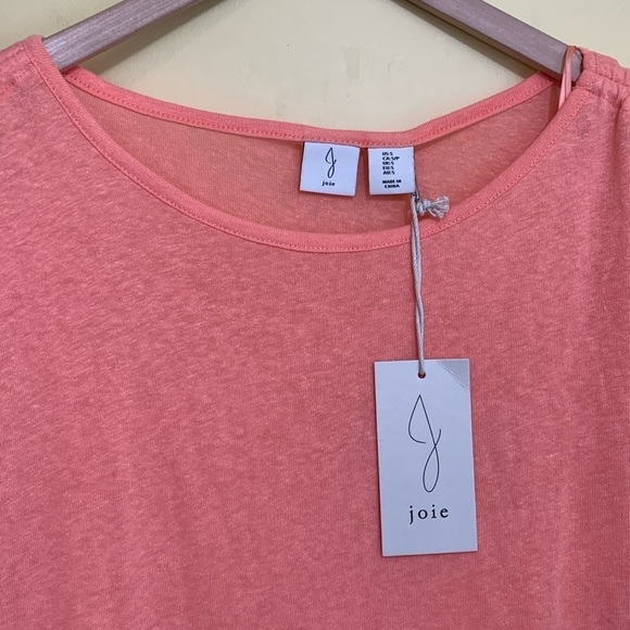 Joie | NWT Salmon Pink Cinch Shoulders Linen Blend Cap Sleeve Round Neck Top S - Picture 3 of 11